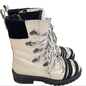 Anthropologie Free People Stompy Women's Size 5 White Lace-Up Moto Combat Boots